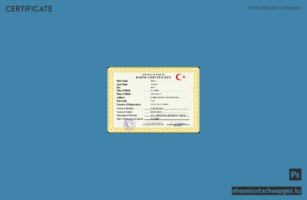 Vorschau einer türkischen Geburtsurkunde (PSD-Beispiel)